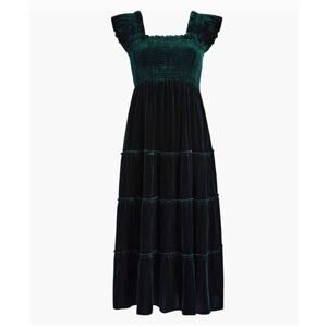 Hill House Home The Ellie Nap Dress Emerald Green Velvet Midi Smocked Small